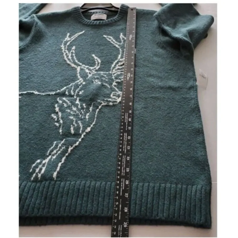 NWT Old Navy Reindeer Crewneck Sweater Dark Green Sz L Holiday Winter Cozy Cabin - Picture 6 of 8